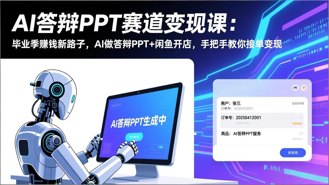 AI答辩PPT赛道变现课：毕业季赚钱新路子，AI做答辩PPT+闲鱼开店，手把手教你接单变现-羽哥创业课堂