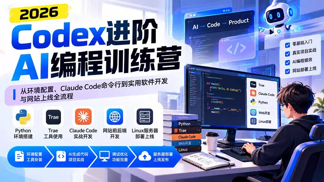 Codex进阶AI编程训练营：从环境配置、Claude Code命令行到实用软件开发与网站上线全流程-羽哥创业课堂