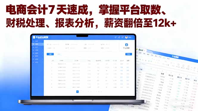 电商会计7天速成,掌握平台取数、财税处理、报表分析,薪资翻倍至12k+-羽哥创业课堂