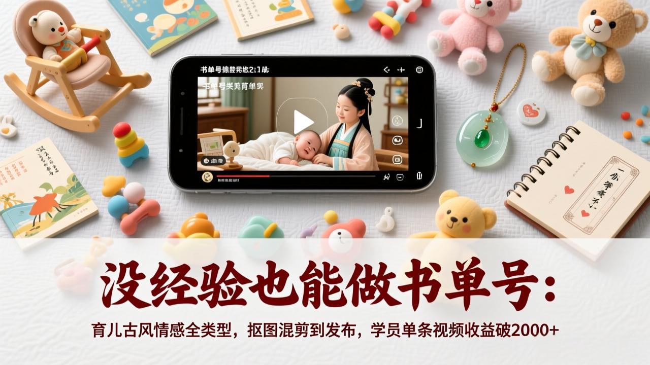 没经验也能做书单号：育儿古风情感全类型，抠图混剪到发布，学员单条视频收益破2000+-羽哥创业课堂