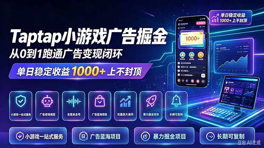 TapTap小游戏广告掘金日赚收益1000+上不封顶-羽哥创业课堂