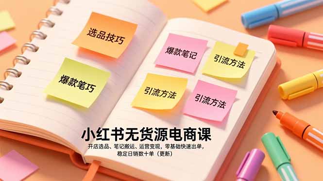 小红书无货源电商课，开店选品、笔记搬运、运营变现，零基础快速出单，稳定日销数十单(更新-羽哥创业课堂
