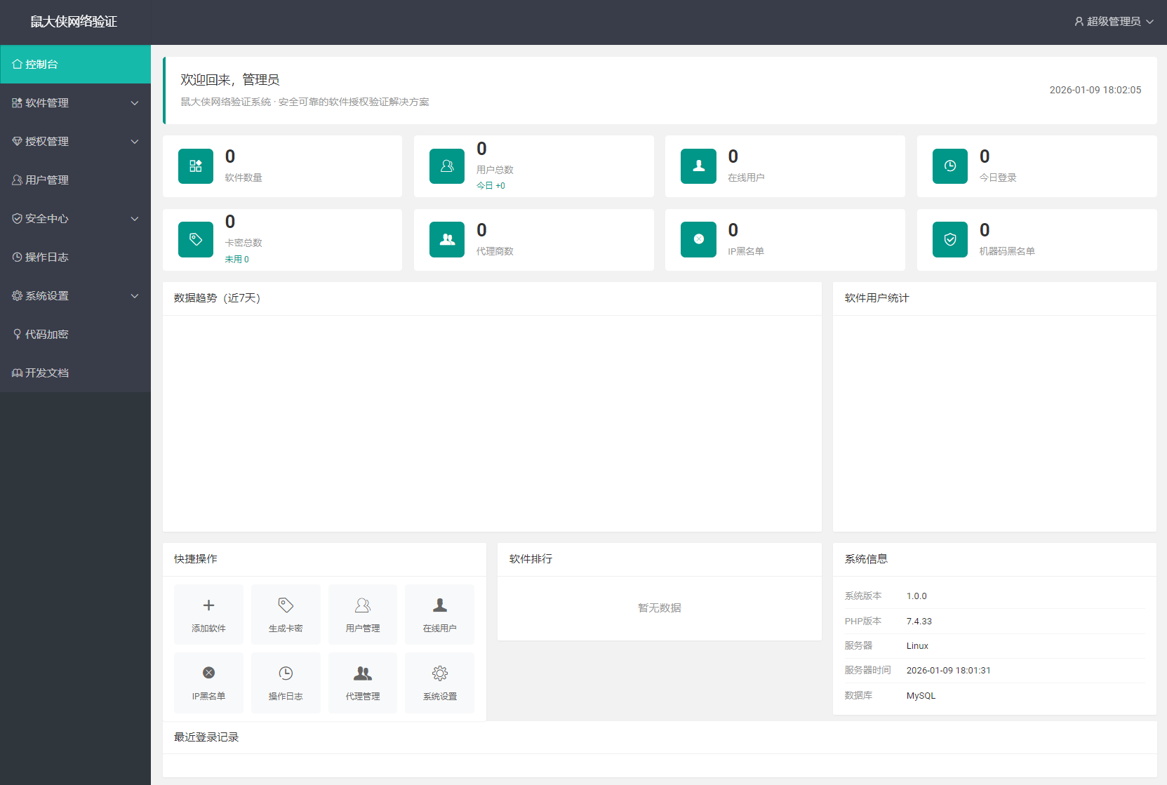 鼠大侠网络验证系统源码 一机一码授权验证 全开源 鼠大侠网络验证系统源码 一机一码授权验证 全开源