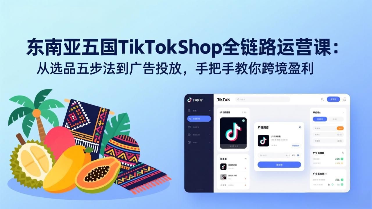 东南亚五国TikTok Shop全链路运营课:从选品五步法到广告投放,手把手教你跨境盈利-羽哥创业课堂