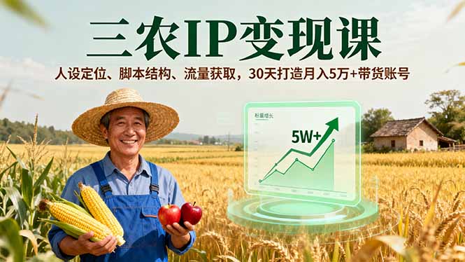 三农IP变现课，人设定位、脚本结构、流量获取，30天打造月入5万+带货账号-羽哥创业课堂
