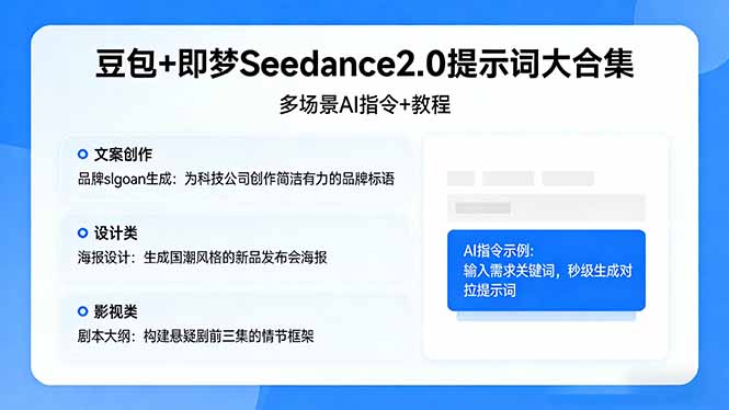 豆包+即梦Seedance2.0提示词大合集：多场景AI指令+教程，解锁文案、设计、影视高效创作-羽哥创业课堂