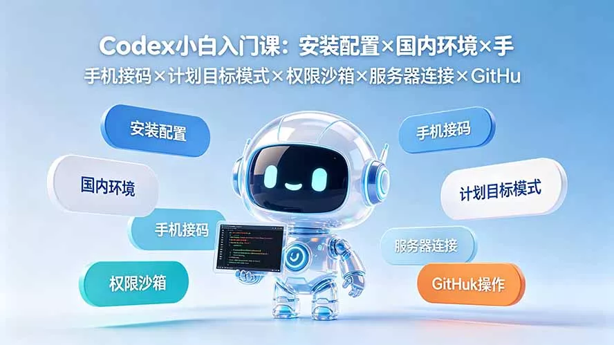 Codex小白入门课：安装配置×国内环境×手机接码×计划目标模式×权限沙箱×服务器连接×GitHub操作-羽哥创业课堂