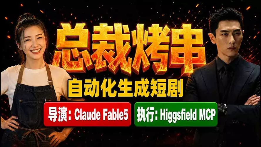 《总裁烤串》真人短剧全自动诞生!Claude Fable5 当导演,Higgsfield MCP 执行!-羽哥创业课堂