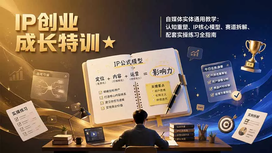 IP创业成长特训★自媒体实体通用教学:认知重塑、IP核心模型、赛道拆解、配套实操练习全指南-羽哥创业课堂