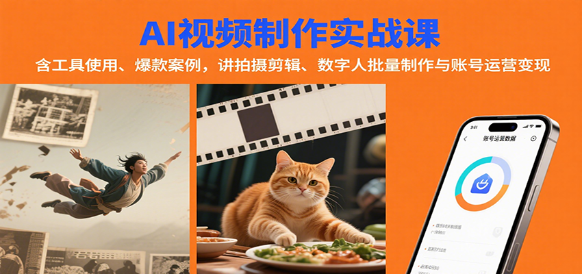 AI视频制作实战:含工具使用、爆款案例,讲拍摄剪辑、数字人批量制作与账号运营变现-羽哥创业课堂