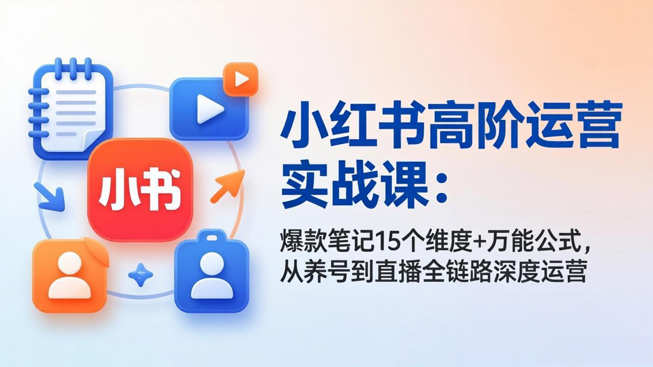 小红书高阶运营实战课:爆款笔记15个维度+万能公式,从养号到直播全链路深度运营-羽哥创业课堂