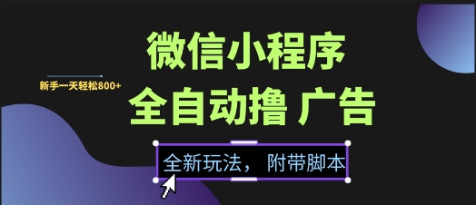 微信小程序全自动撸广告项目，彻底解决没流量的问题，新手一天8张+【揭秘】-羽哥创业课堂