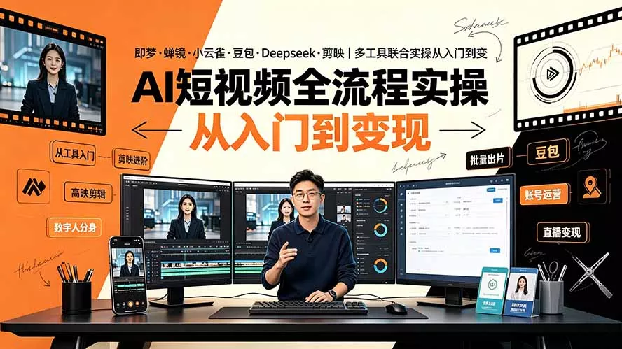 AI短视频全流程实操：即梦·蝉镜·小云雀·豆包·Deepseek·剪映｜多工具联合实操从入门到变现-羽哥创业课堂