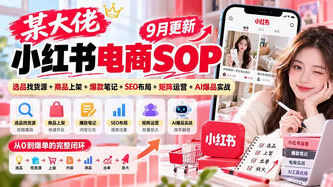 某大佬小红书电商SOP|9月更新:选品找货源+商品上架+爆款笔记+SEO布局+矩阵运营+AI爆品实战-羽哥创业课堂