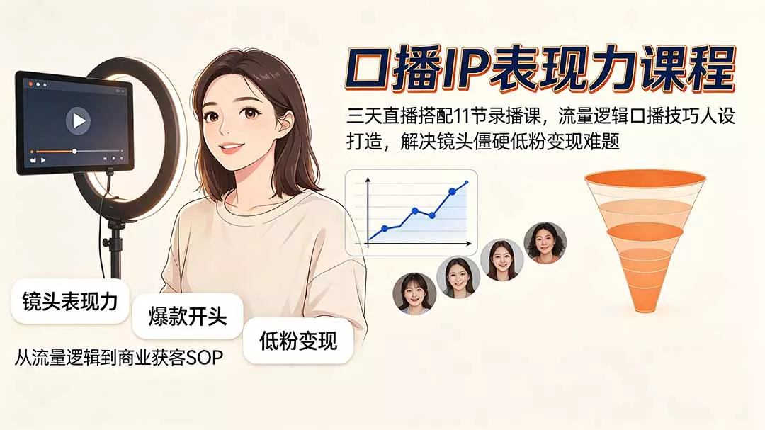 口播IP表现力课程｜三天直播搭配11节录播课，流量逻辑口播技巧人设打造，解决镜头僵硬低粉变现难题-羽哥创业课堂