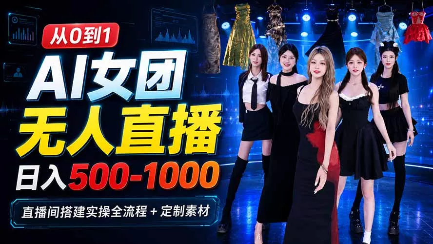 AI 女团无人直播,躺入500-1000每天,直播间搭建实操全流程+定制素材-羽哥创业课堂