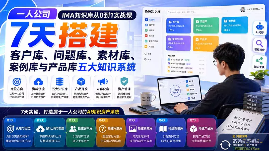 一人公司IMA知识库从0到1实战课:7天搭建客户库、问题库、素材库、案例库与产品库五大知识系统-羽哥创业课堂