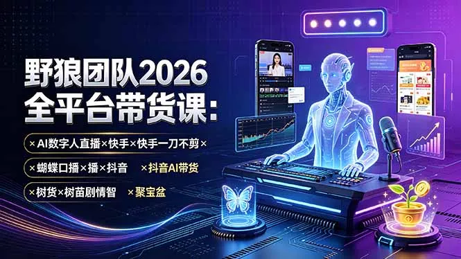 野狼团队2026全平台带货课-7月：AI数字人直播×快手一刀不剪×蝴蝶口播×抖音AI带货×树苗剧情智剪×聚宝盆-羽哥创业课堂