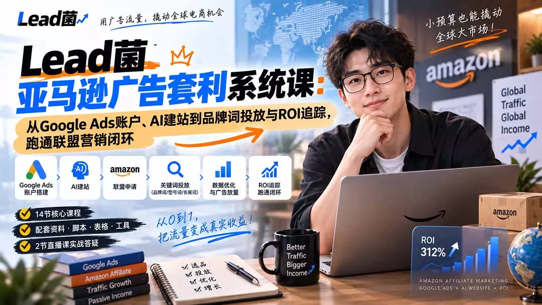 Lead菌亚马逊广告套利系统课:从Google Ads账户、AI建站到品牌词投放与ROI追踪,跑通联盟营销闭环-羽哥创业课堂