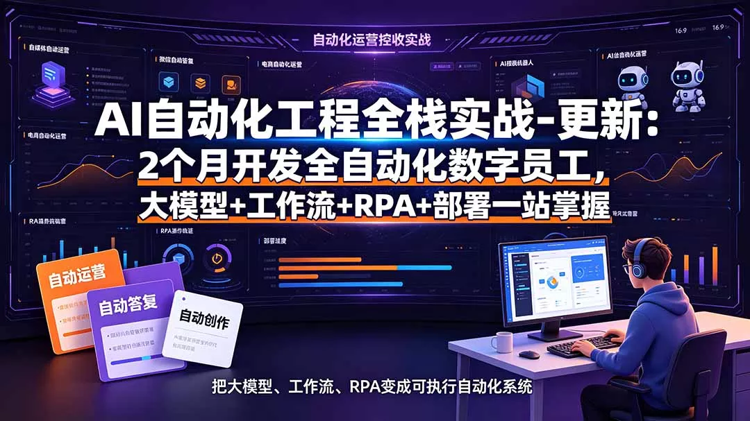 AI自动化工程全栈实战-更新：2个月开发全自动化数字员工，大模型+工作流+RPA+部署一站式掌握-羽哥创业课堂