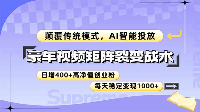 豪车视频矩阵裂变战术,颠覆传统模式,AI智能投放,日增400+高净值创业...-羽哥创业课堂