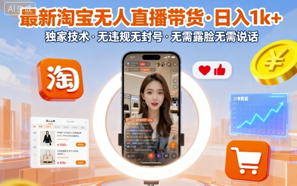 最新淘宝无人直播带货，日入1k+，独家技术，无违规无封号，无需露脸无需说话【揭秘】-羽哥创业课堂