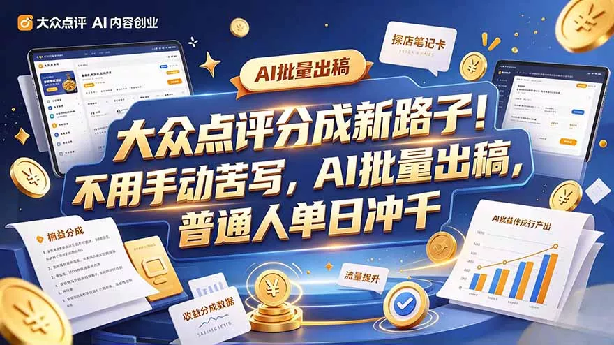 大众点评副业新玩法,工具提效解放双手,批量做笔记,单日可破千-羽哥创业课堂
