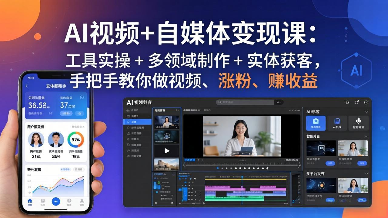 AI视频+自媒体变现课：工具实操 + 多领域制作 + 实体获客，手把手教你做视频、涨粉、赚收益-羽哥创业课堂
