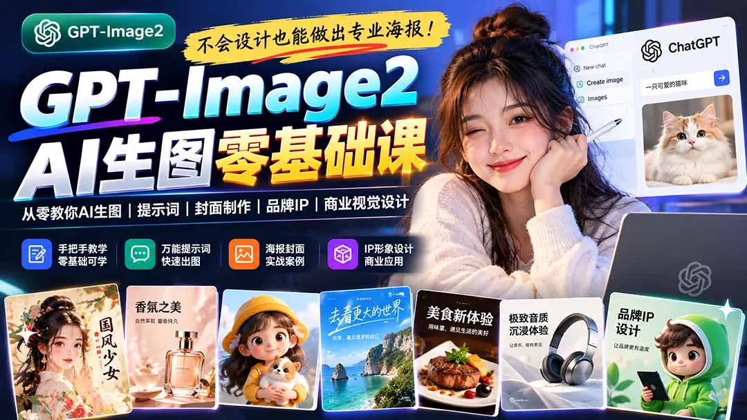 不会设计也能做出专业海报！GPT-Image2从零教你AI生图、提示词、封面制作、品牌IP与商业视觉设计