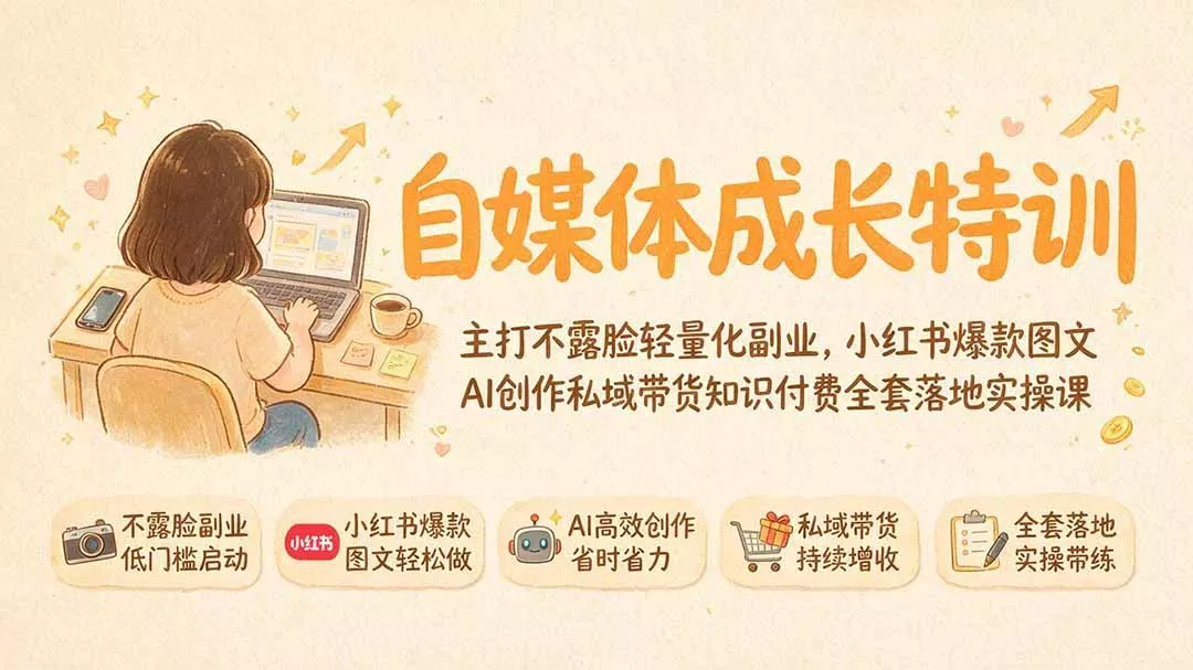 自媒体成长特训｜主打不露脸轻量化副业，小红书爆款图文AI创作私域带货知识付费全套落地实操课-羽哥创业课堂