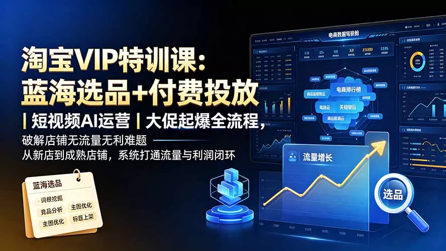 淘宝VIP特训课：蓝海选品+付费投放｜短视频AI运营｜大促起爆全流程，破解店铺无流量无利润难题-羽哥创业课堂