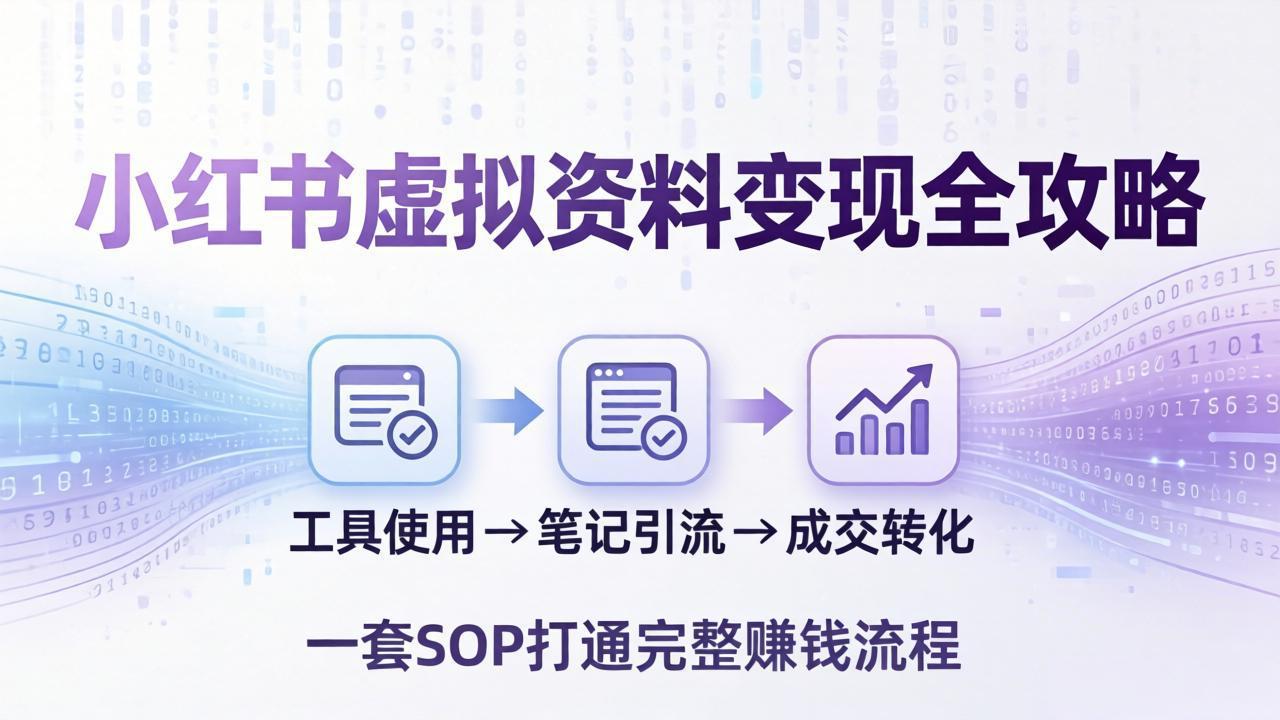 小红书虚拟资料变现全攻略：从工具使用到笔记引流成交，一套 SOP 打通完整赚钱流程-羽哥创业课堂