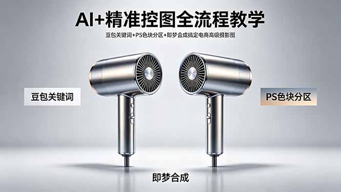 AI+精准控图全流程教学 豆包关键词+PS色块分区+即梦合成搞定电商高级摄影图-羽哥创业课堂