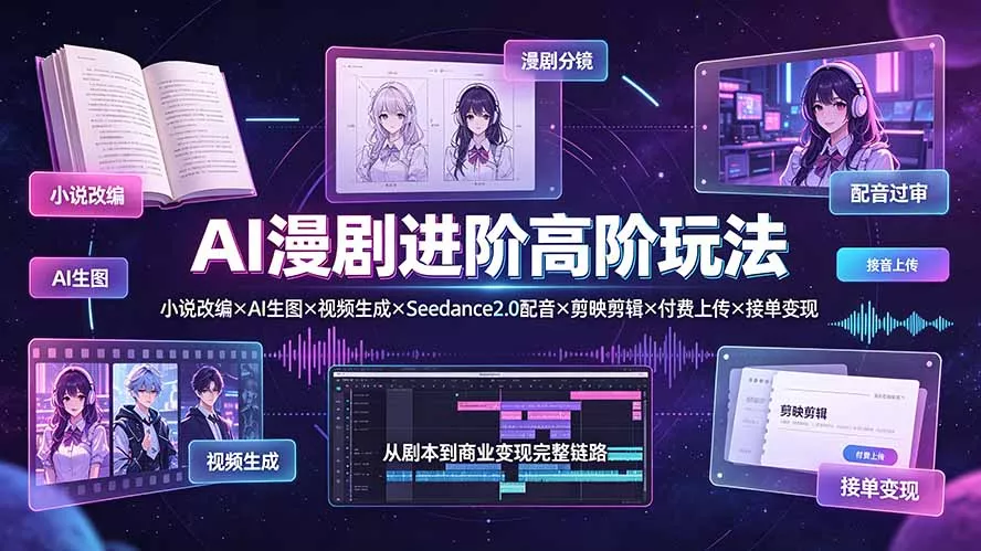 AI漫剧进阶高阶玩法：小说改编×AI生图×视频生成×Seedance2.0配音×剪映剪辑×付费上传×接单变现-羽哥创业课堂