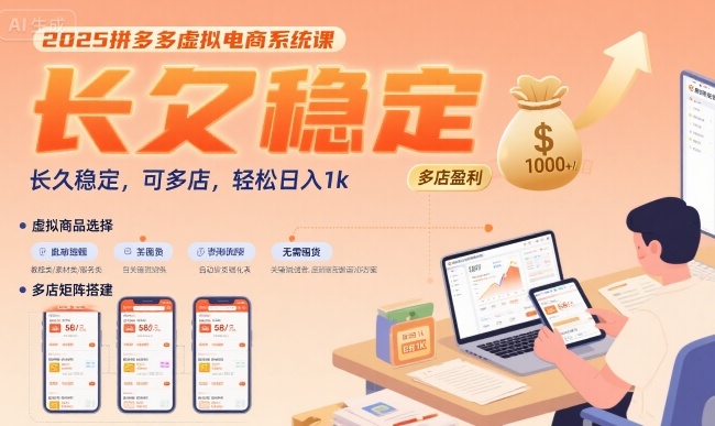 2025拼多多虚拟电商系统课,长久稳定,可多店,轻松日入1k-羽哥创业课堂