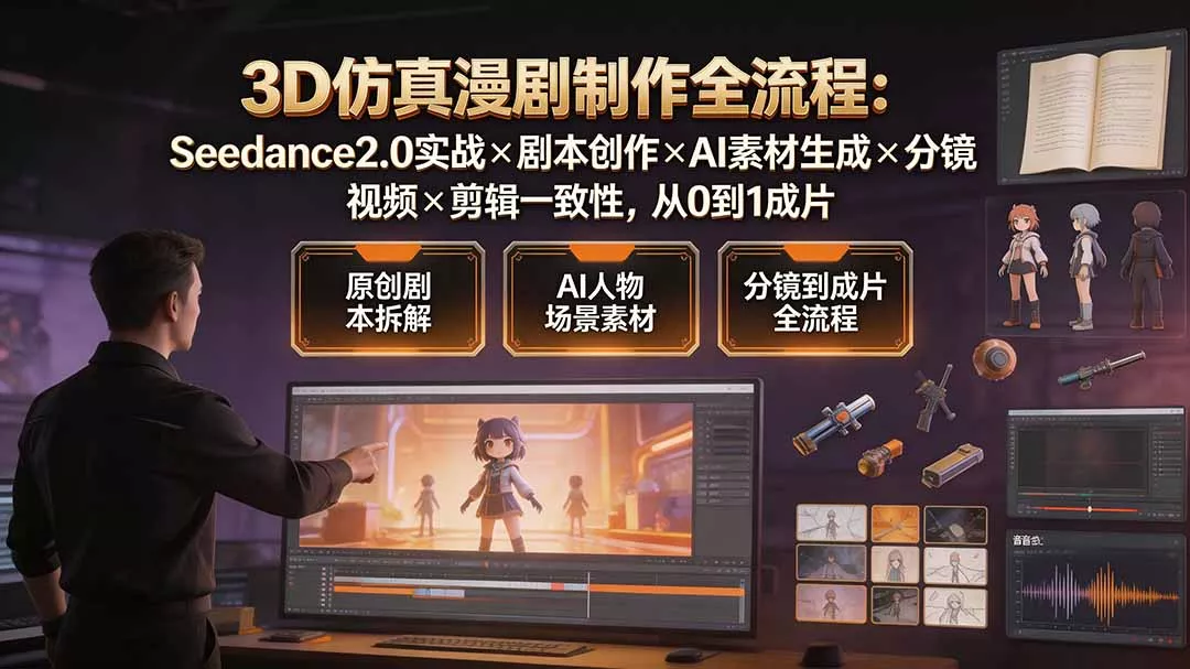 3D仿真漫剧制作全流程：Seedance2.0实战×剧本创作×AI素材生成×分镜视频×剪辑一致性，从0到1成片-羽哥创业课堂