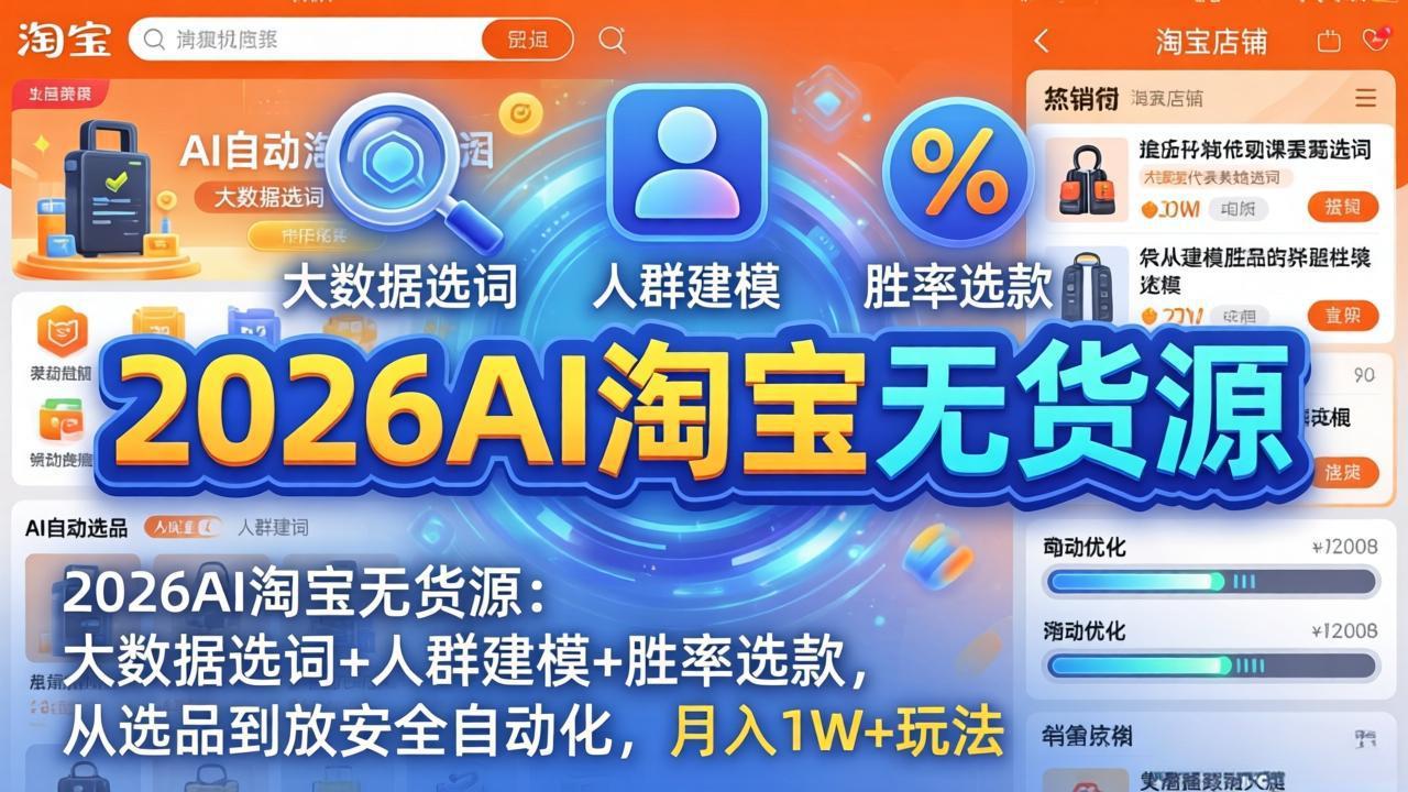 2026AI淘宝无货源-4月更新：大数据选词+人群建模+胜率选款，从选品到放大全自动化，月入1W+玩法-羽哥创业课堂
