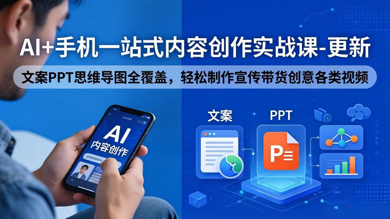AI+手机一站式内容创作实战课-更新，文案PPT思维导图全覆盖，轻松制作宣传带货创意各类视频-羽哥创业课堂
