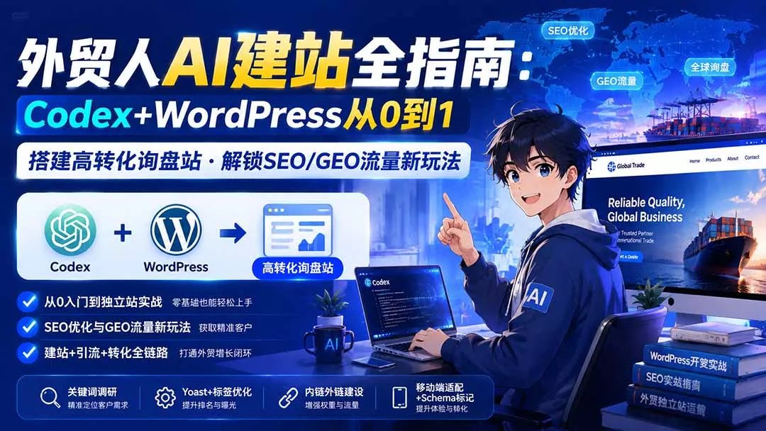 外贸人AI建站全指南:Codex+WordPress从0到1·搭建高转化询盘站·解锁SEO/GEO流量新玩法-更新-羽哥创业课堂