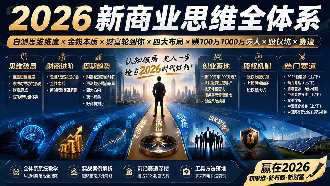 2026新商业思维全体系:自测思维维度×金钱本质×财富轮到你×四大布局×赚100万1000万选人×股权坑×赛道-羽哥创业课堂