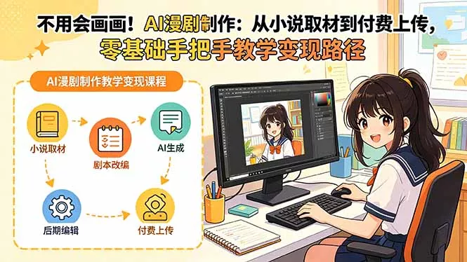 不用会画画！AI漫剧制作：从小说取材到付费上传，零基础手把手教学变现路径(更新-羽哥创业课堂