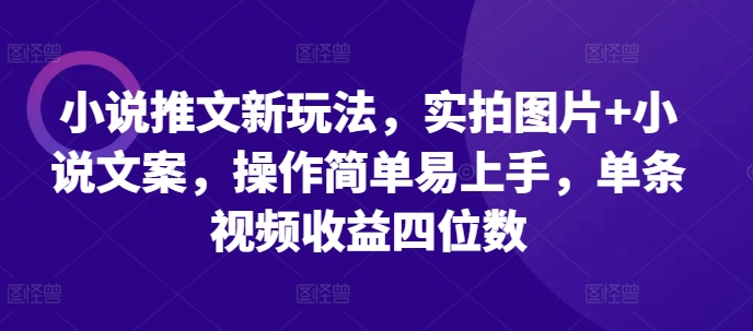 小说推文新玩法，实拍图片+小说文案，操作简单易上手，单条视频收益四位数-羽哥创业课堂