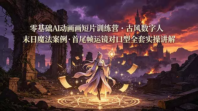 零基础AI动画短片训练营，古风数字人末日魔法案例，首尾帧运镜对口型全套实操讲解-羽哥创业课堂