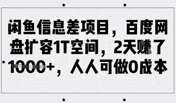 闲鱼信息差项目,百度网盘扩容1T空间,2天收益1k+,人人可做0成本-羽哥创业课堂