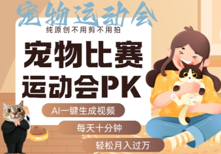 AI一键生成宠物比赛运动会PK视频，纯原创不用剪不用拍，每天十分钟，轻松月入过1W+-羽哥创业课堂