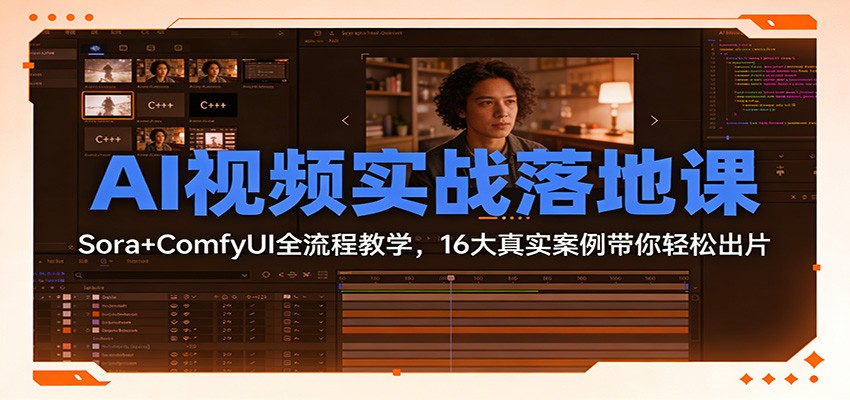 AI视频实战落地课:Sora+ComfyUI全流程教学,16大真实案例带你轻松出片-羽哥创业课堂
