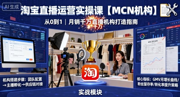 淘宝直播运营实操课【MCN机构】，从0到1做一家月销千W的直播机构-羽哥创业课堂