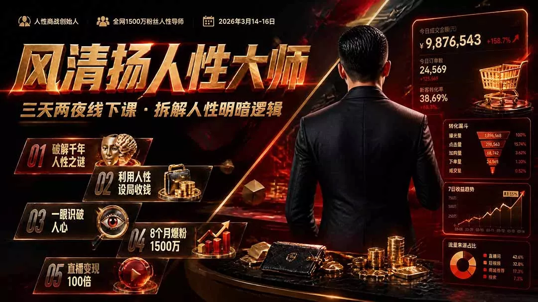 风清扬人性大师-三天两夜3月14-16线下课2026年｜拆解人性明暗逻辑，识人避坑，千万粉涨粉+直播百倍变现实战教学-羽哥创业课堂