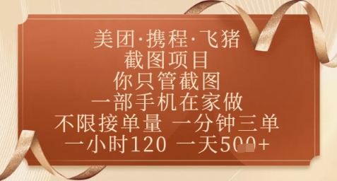 飞猪美团截图项目,你只管截图,一部手机在家做,正规平台无套路,一天5张+【揭秘】-羽哥创业课堂