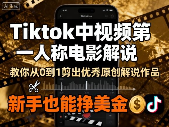 Tiktok中视频第一人称电影解说，教你从0到1剪出一个优秀的原创解说作品，新手也能挣美金-羽哥创业课堂